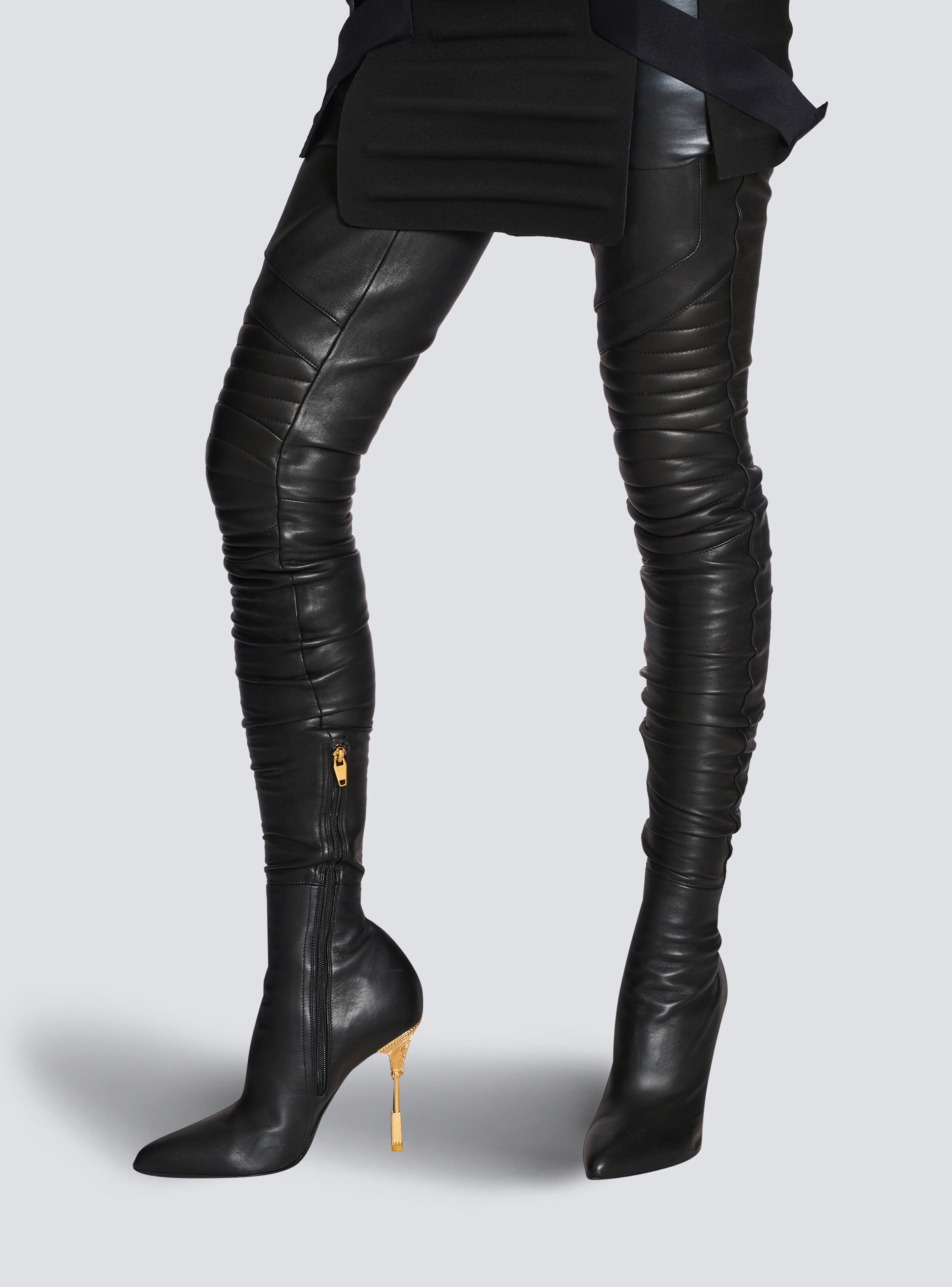 Balmain Moneta leather thigh high boots REVERSIBLE