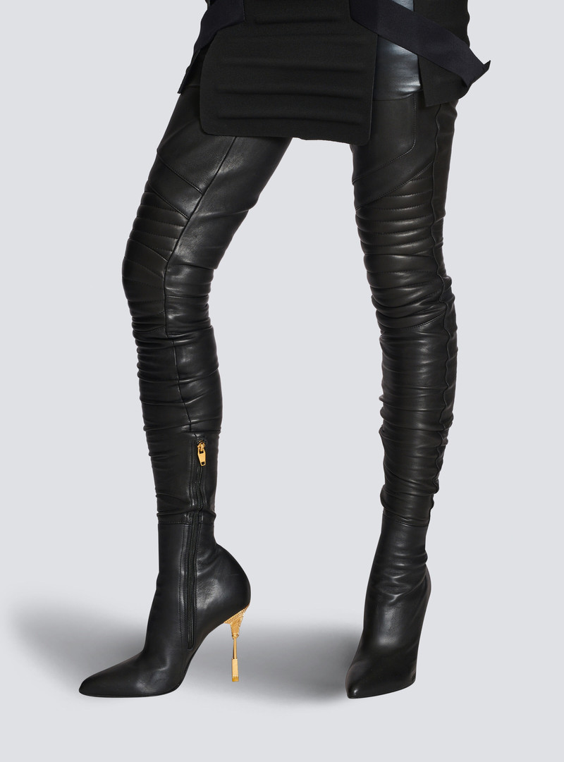 Balmain Moneta leather thigh-high boots outlook