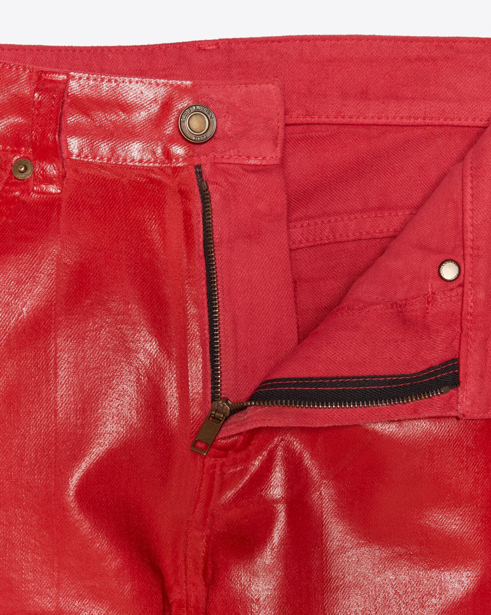 skinny jeans in shiny red vinyl denim - 3