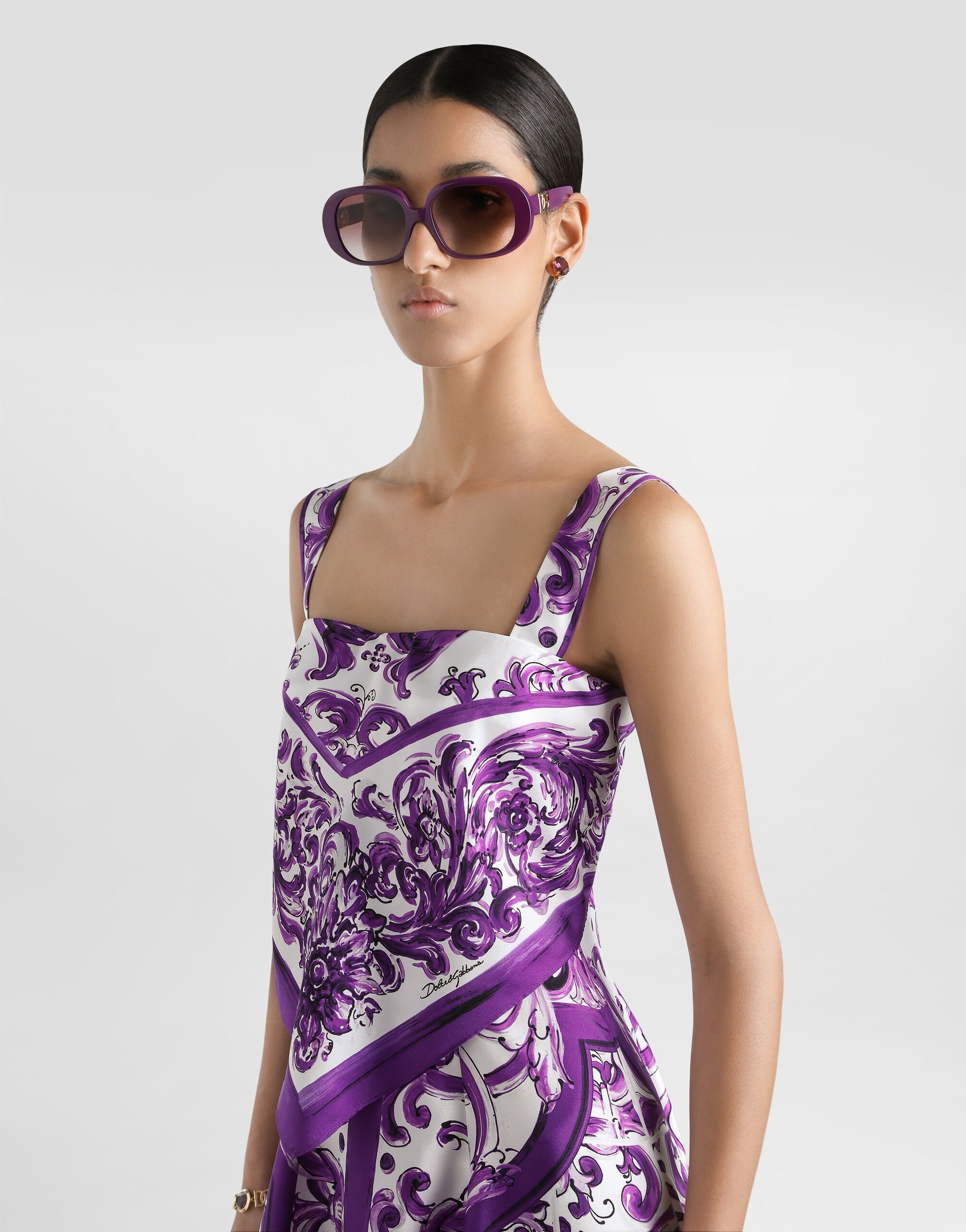 Majolica-print silk twill dress - 4