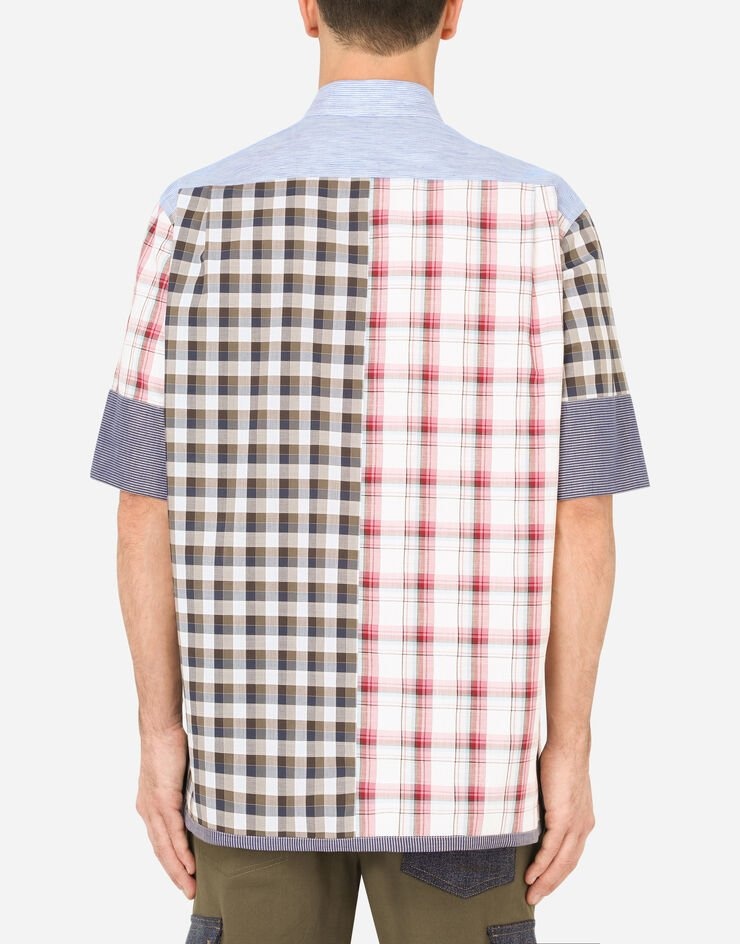 Short-sleeved mixed-fabric patchwork shirt - 3