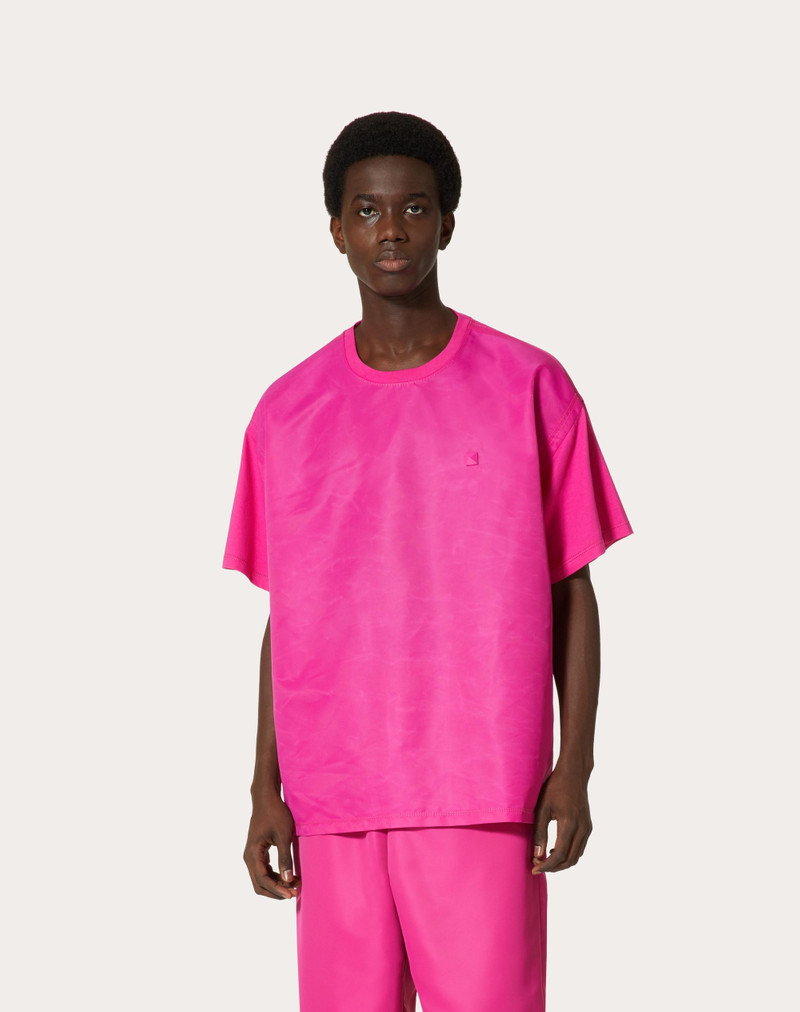 CREWNECK COTTON T-SHIRT WITH NYLON PANEL AND STUD DETAIL 3