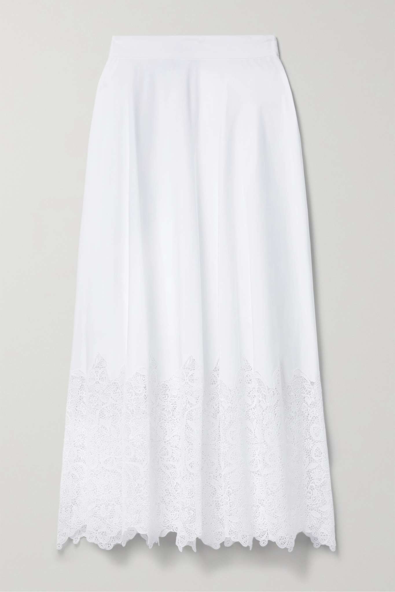 Krystal crochet-trimmed cotton-poplin midi skirt - 1