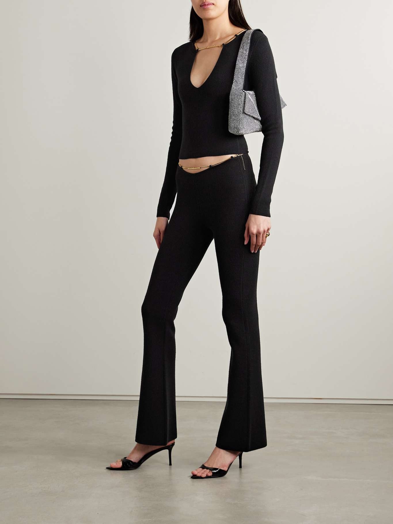 Alexander Wang Ribbed Merino Wool Bootcut Pant With Logo Nameplate