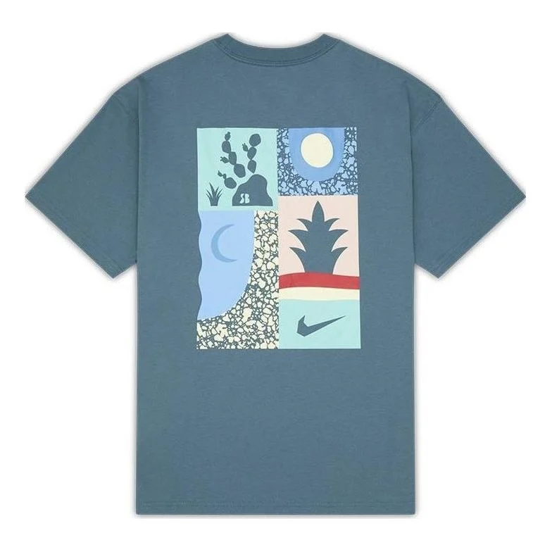Men's Nike Loose Alphabet Logo Geometry Pattern Printing Sports Short Sleeve Gray Green T-Shirt DQ18 - 1