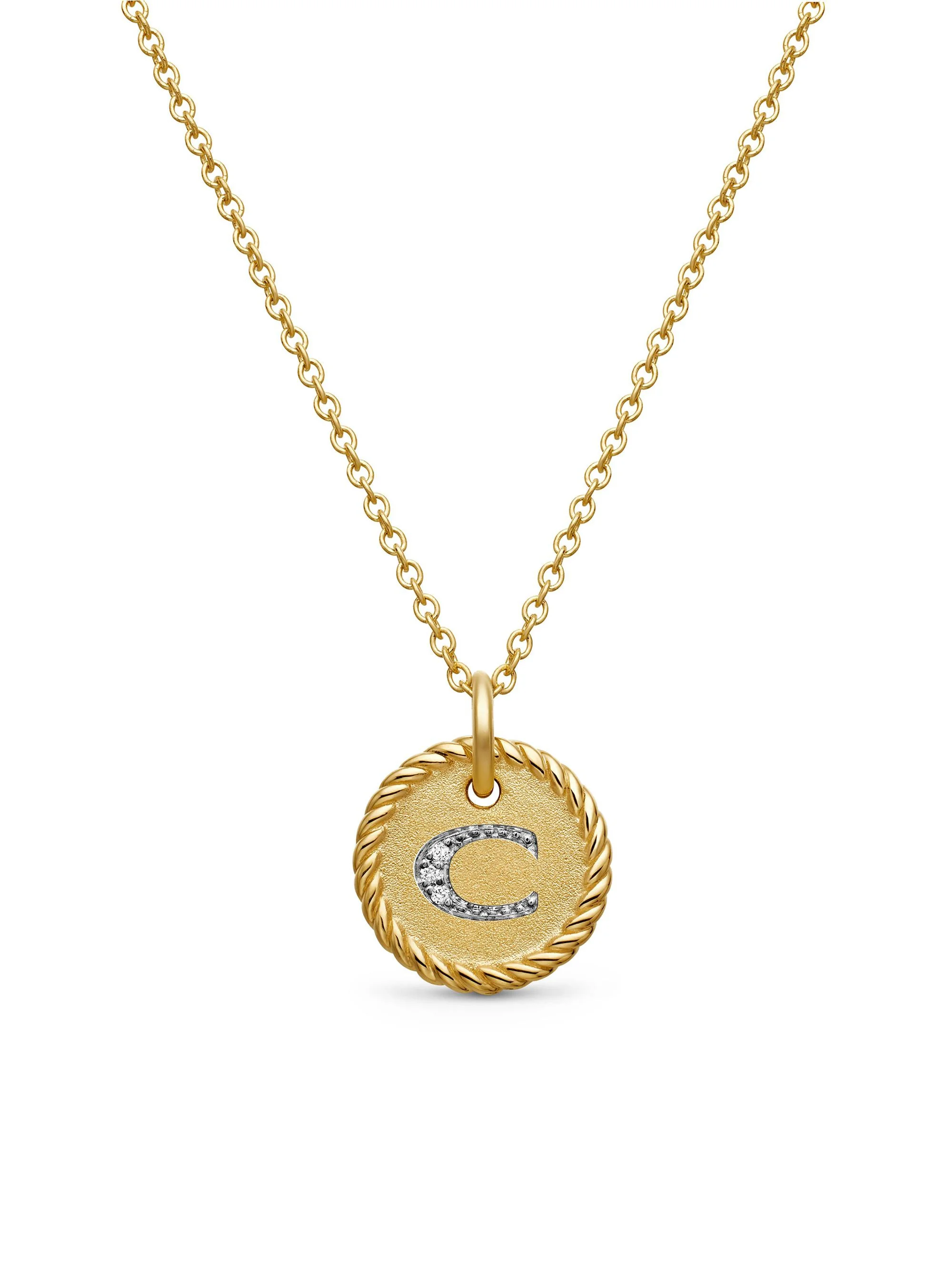 Women's Initial Charm Necklace in 18K Yellow Gold with Pavé Diamonds - Initial C - 1