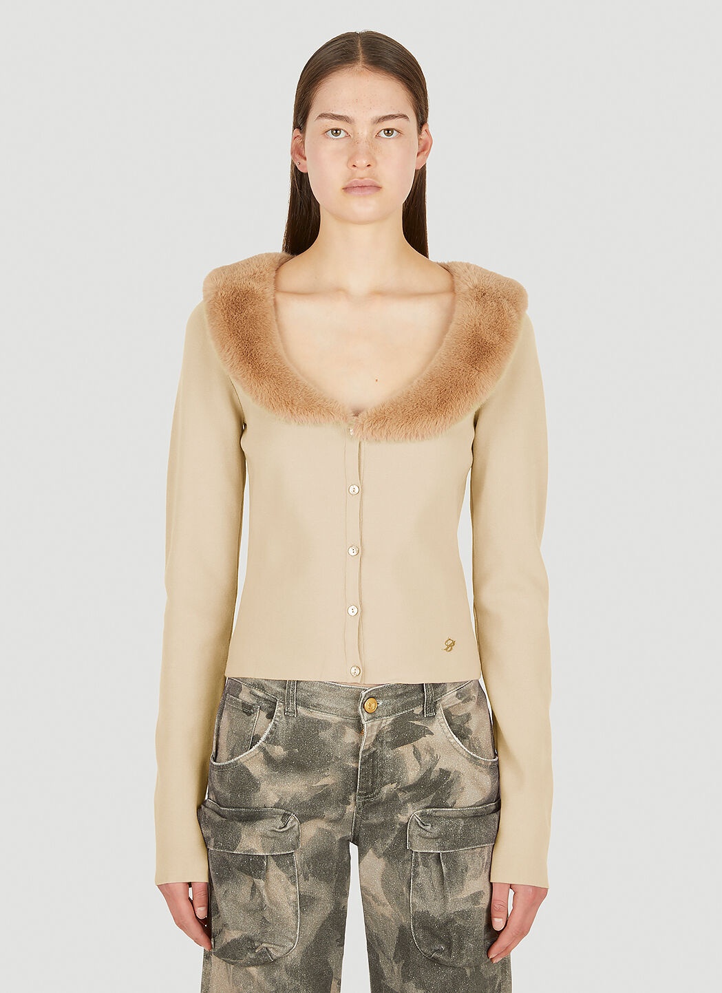 Faux Fur Trim Cardigan - 1