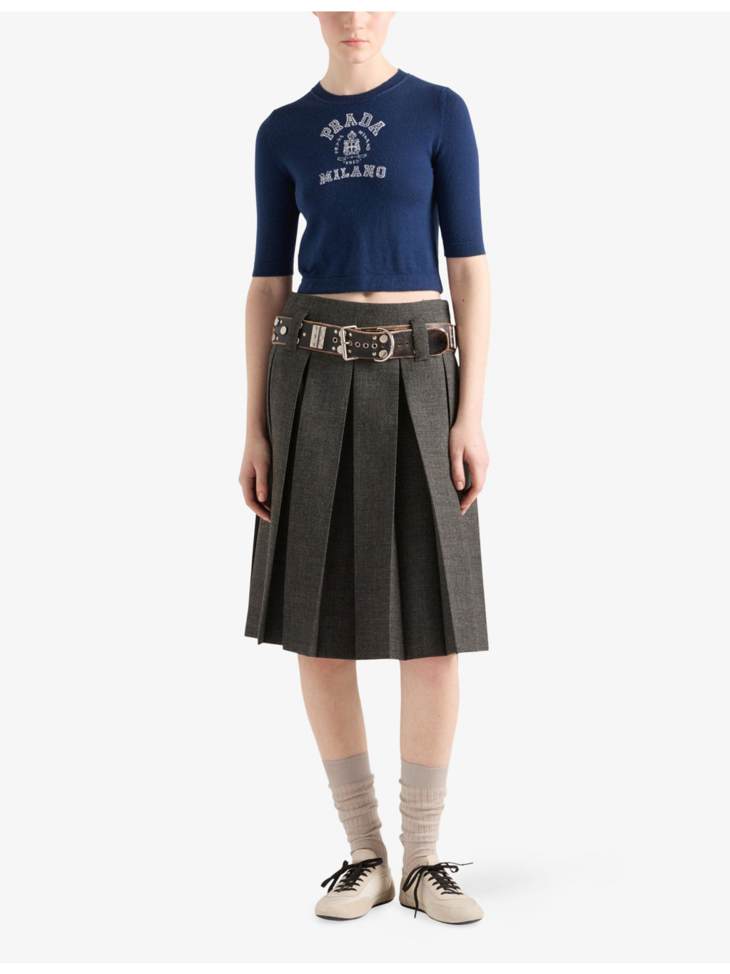 Round-Neck Brand-Intarsia Cashmere Top - 2