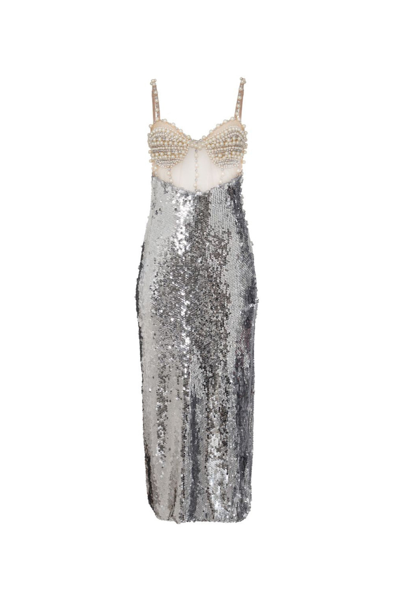SILVER SEQUIN BEADED MIDI DRESS 4