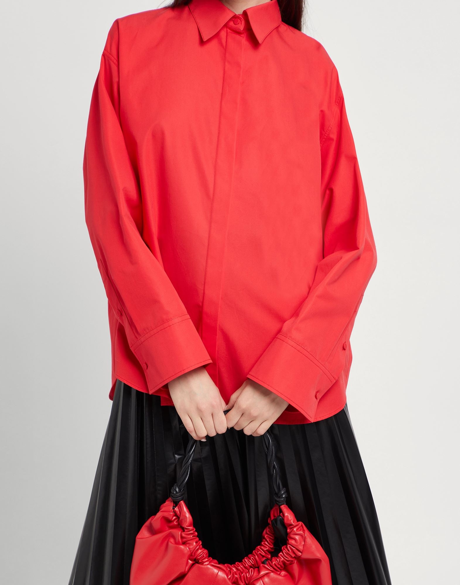 Red Women's Solid Color Shirts & Blouses - 4