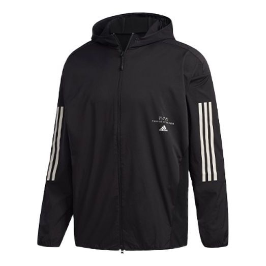 Men's adidas Logo Stripe Printing Hooded Jacket Black FM5325 - 1