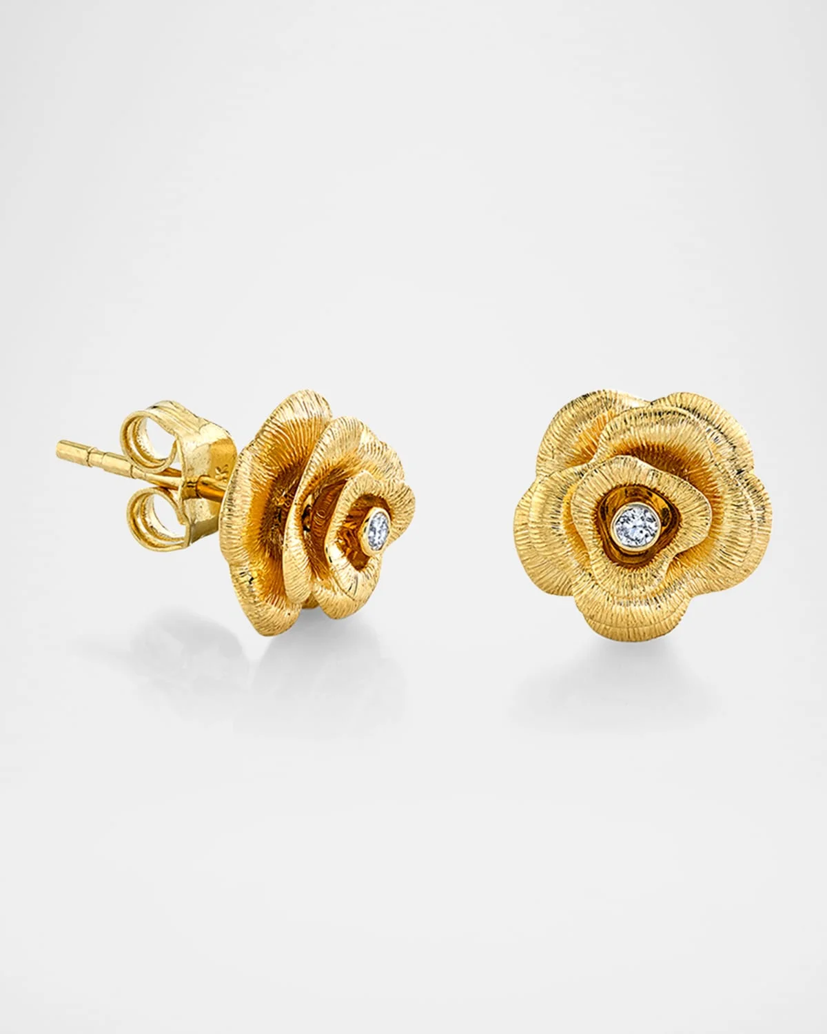 14K Gold Large Rose Studs - 1