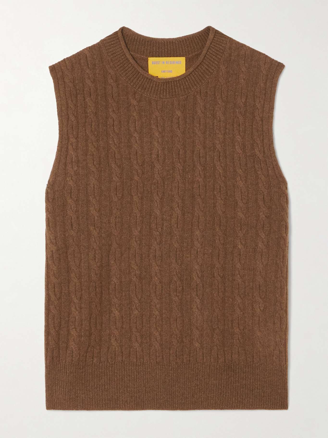 Cable-knit cashmere sweater vest Brown - 1