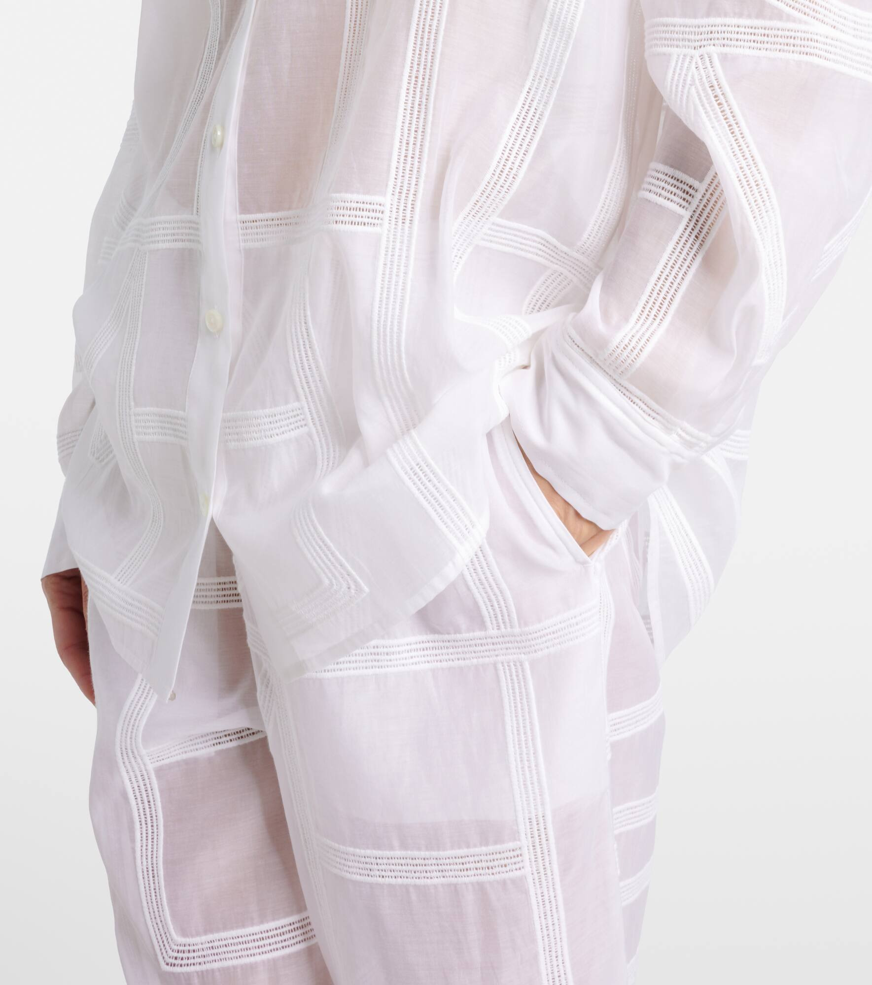 Embroidered cotton and silk voile shirt - 5