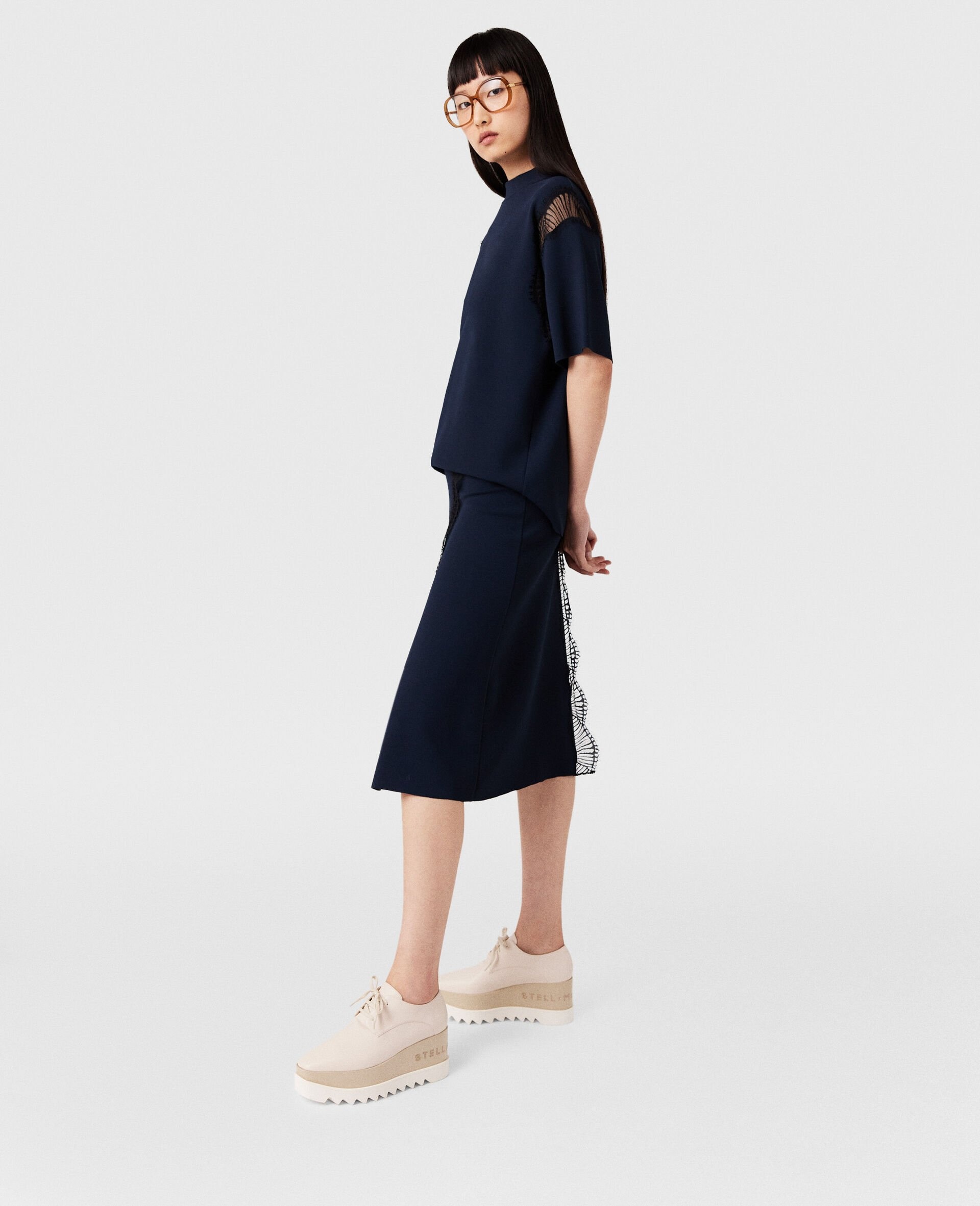 Lace Insert Mid-Rise Midi Skirt - 3