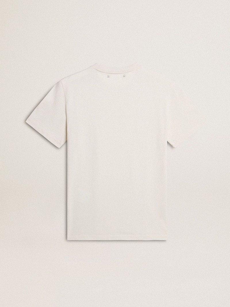 Men's worn-white cotton T-shirt with black lettering 6