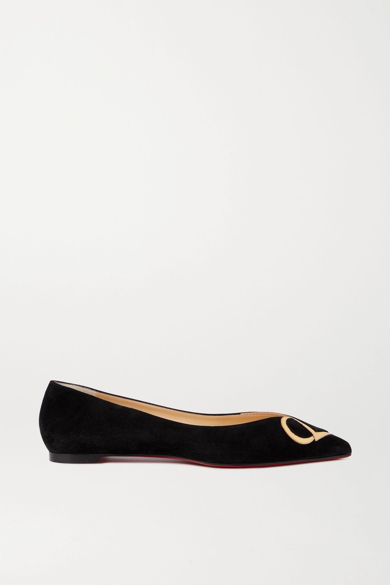 CL mirrored leather-trimmed suede point-toe flats - 1