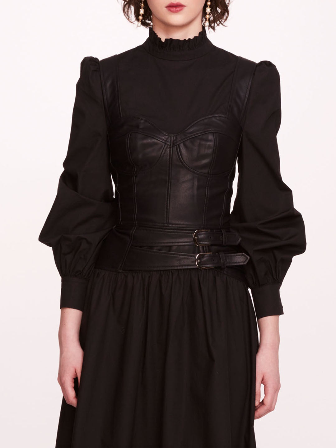 FAUX LEATHER POPLIN CORSET DRESS - 4
