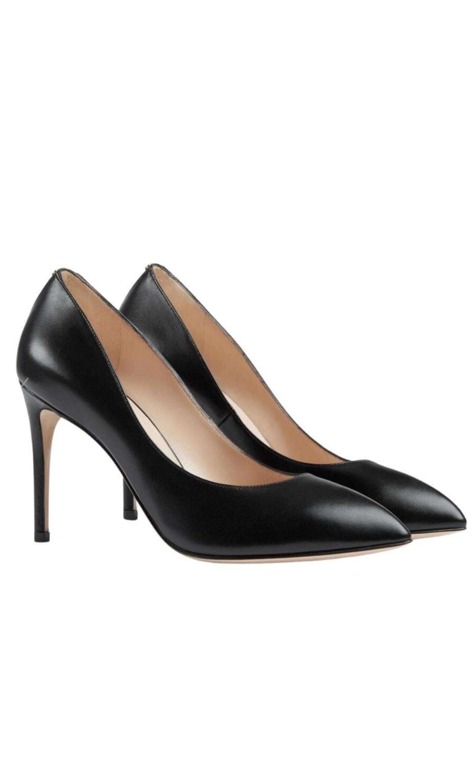 Black Leather  Stiletto Pump - 5