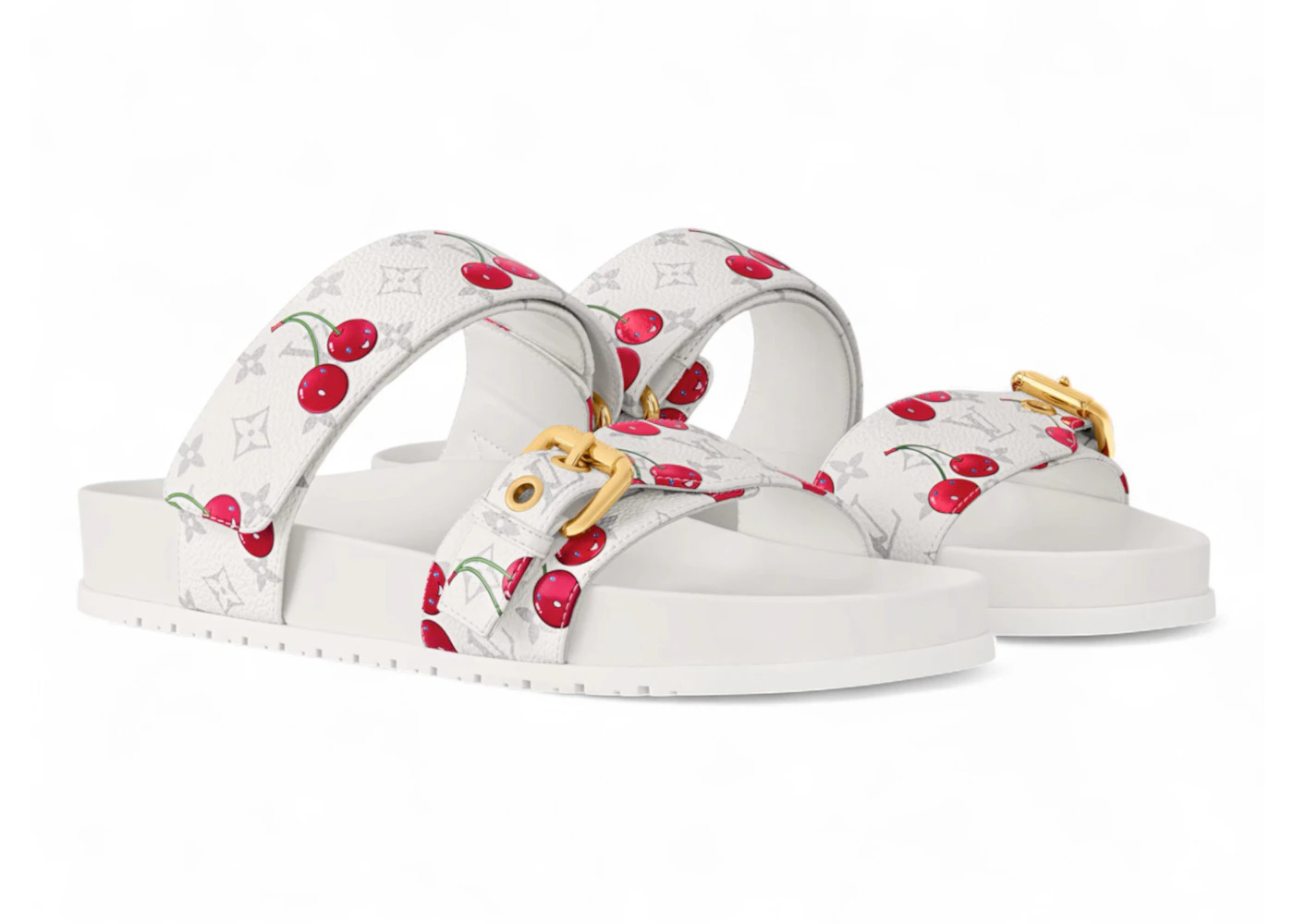 Louis Vuitton Cherry Bom Dia Flat Comfort Mule x Takashi Murakami White Monogram Cherry - 2