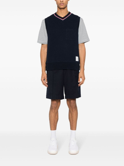 Thom Browne logo-patch ribbed sleeveless jumper outlook