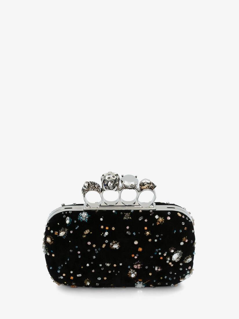 Women's Skull Four Ring Clutch in Black - 3