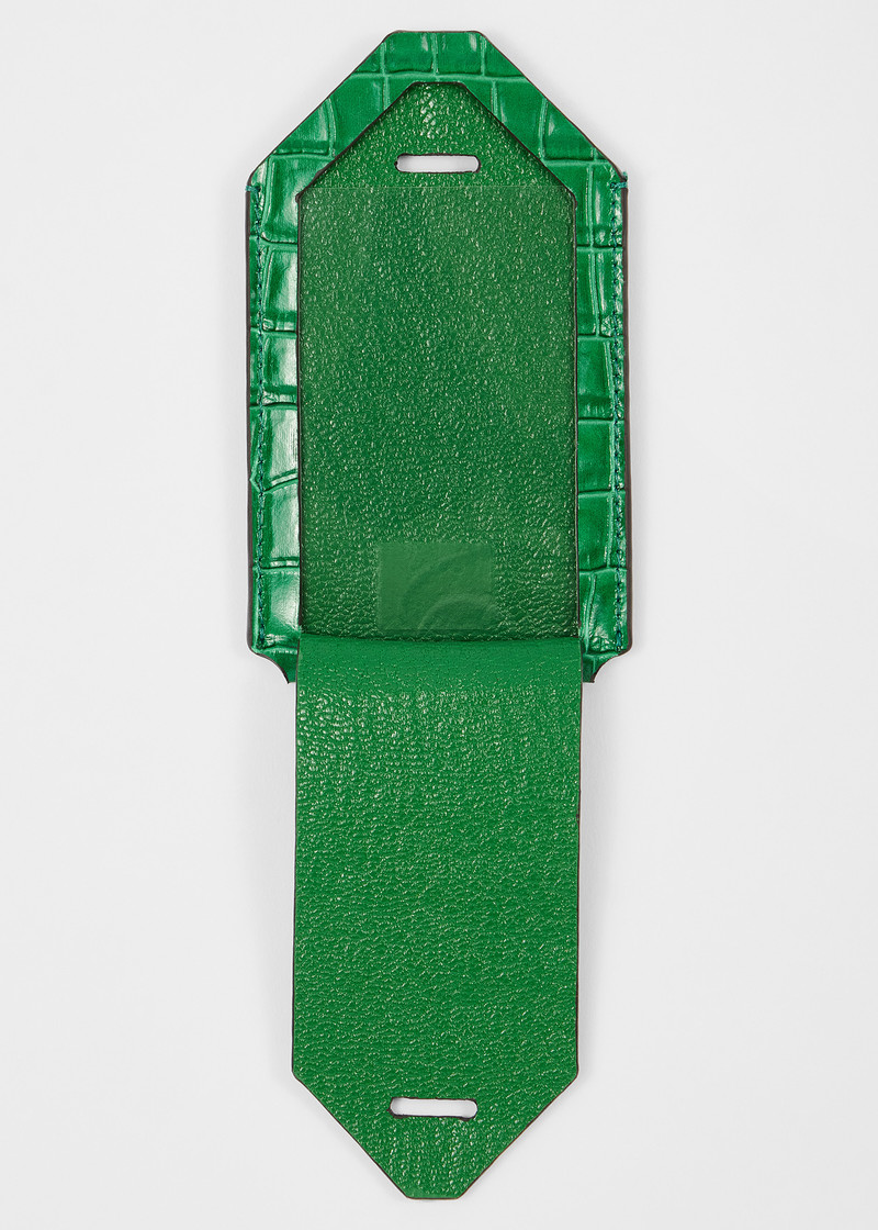 Green Croc-Emboss Leather Luggage Tag 3