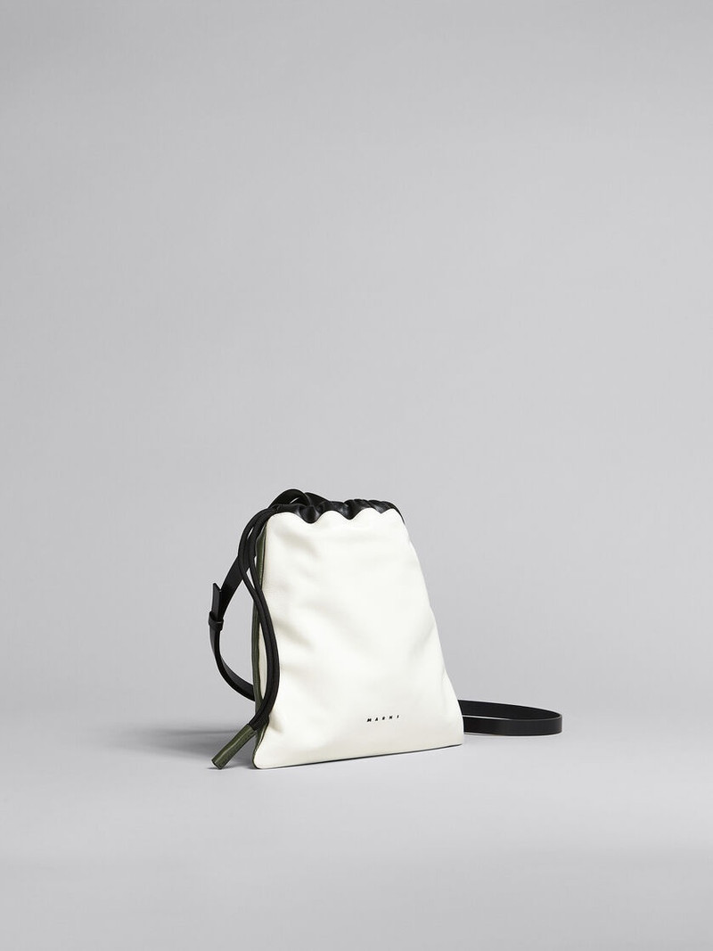 MUSEO SOFT DRAWSTRING BAG IN WHITE GREEN AND BLACK LEATHER 6