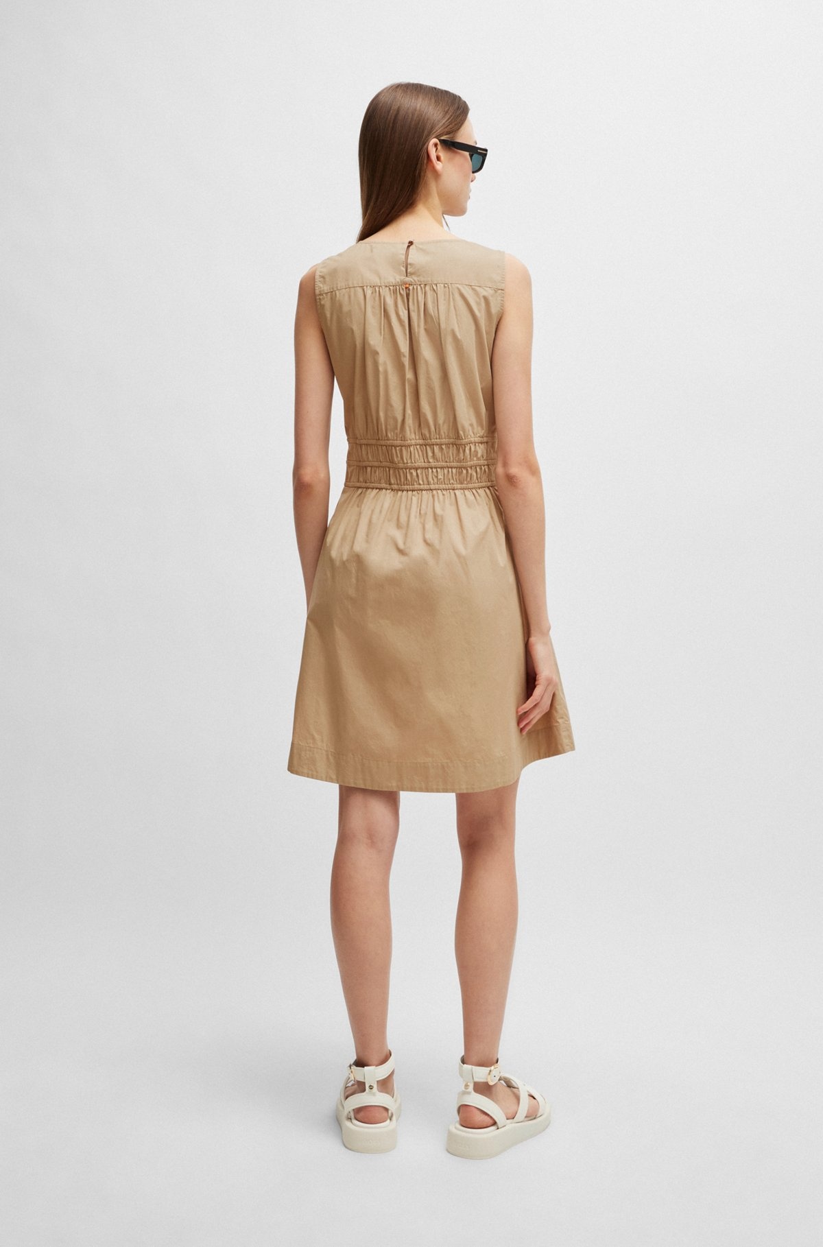 ELASTICATED-WAIST SLIM-FIT DRESS IN COTTON POPLIN - 4