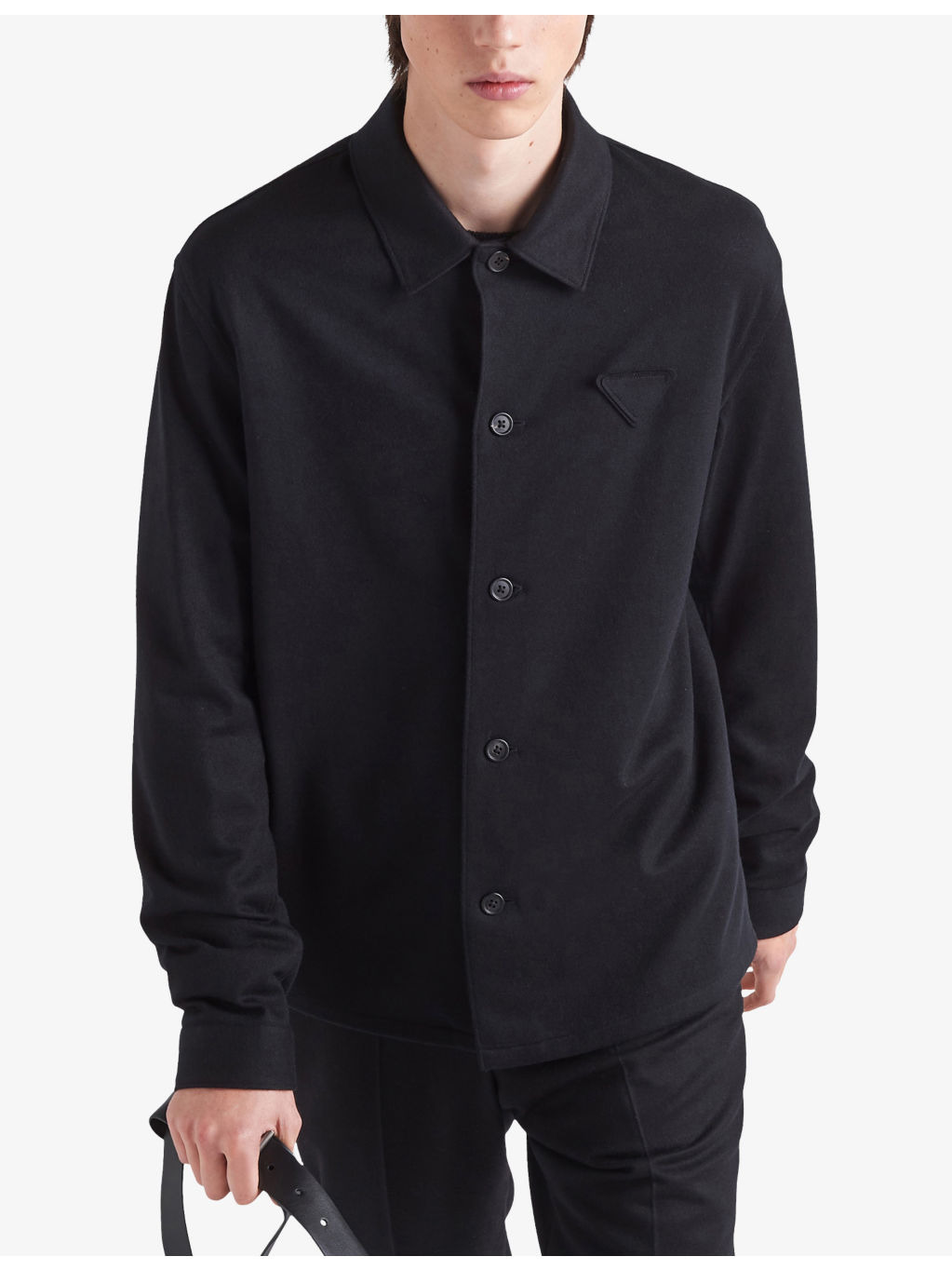 Logo-Patch Long-Sleeve Wool-Cashmere Shirt - 3