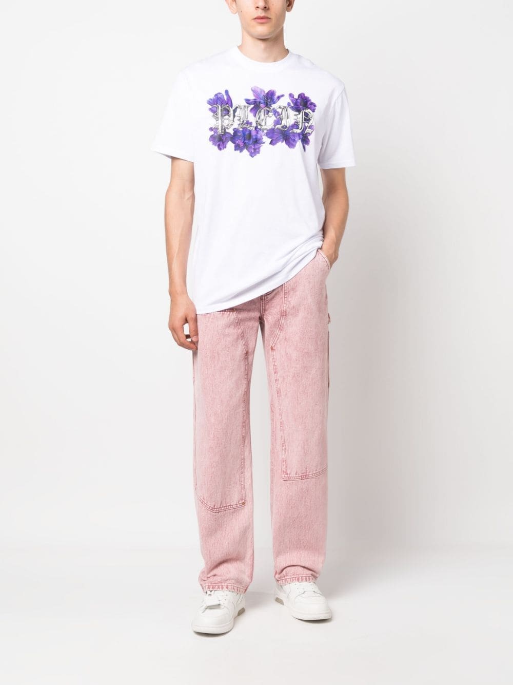 floral logo-print cotton T-shirt - 2