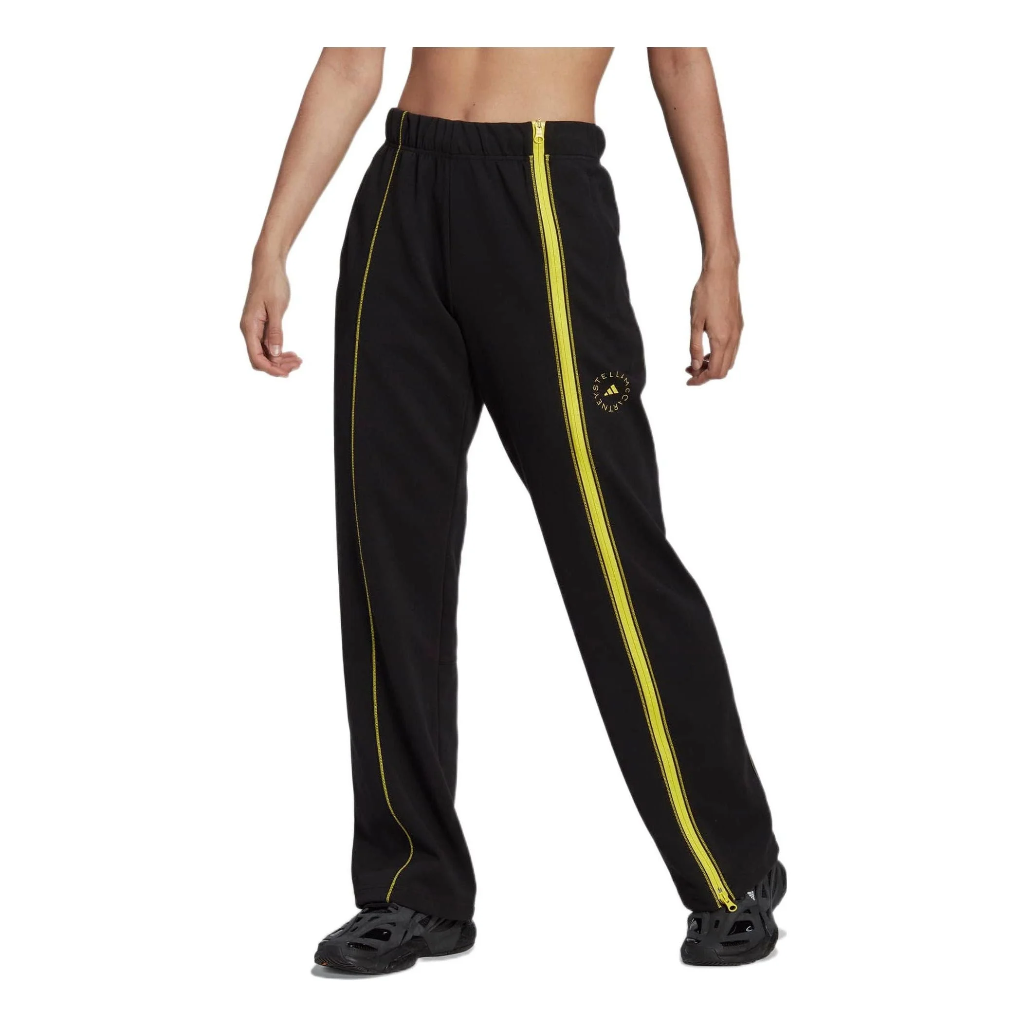 (WMNS) adidas by Stella McCartney Sportswear Track Tracksuit Bottoms 'Black Yellow' HT0086 - 1