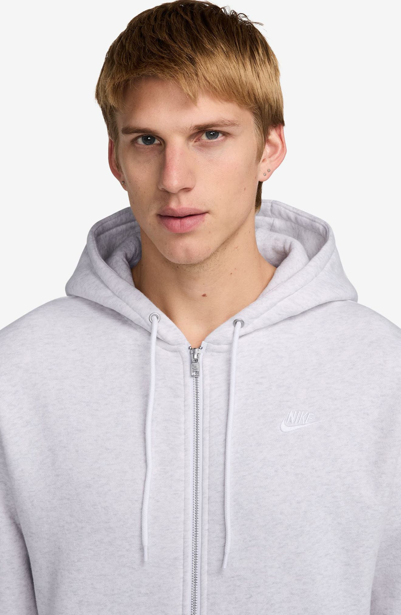 Nike Club Fleece Zip Hoodie in Birch Heather/White at Nordstrom - 3