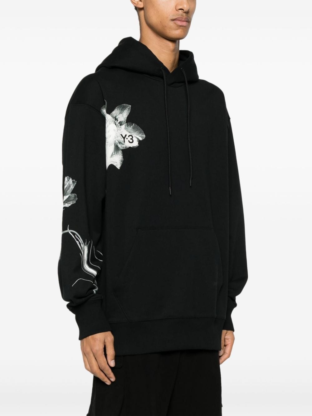 floral-print drawstring hoodie - 3