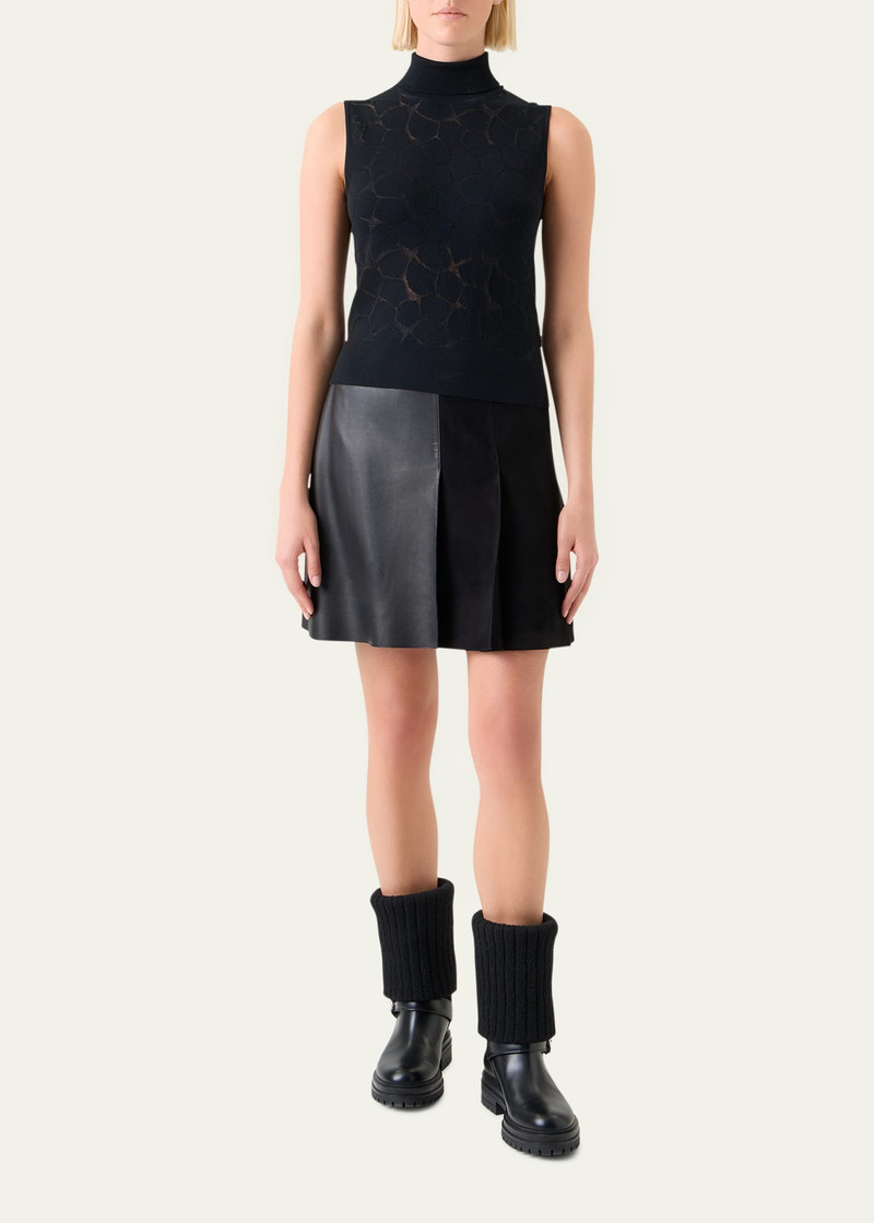 AKRIS Mixed Leather Pleated Mini Skirt outlook