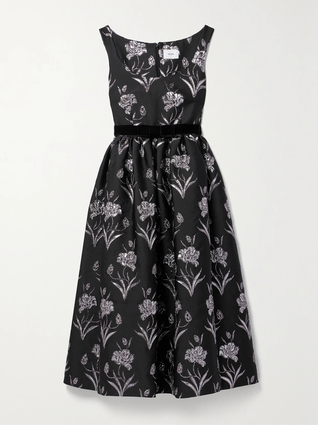 Velvet-trimmed Metallic Floral-jacquard Midi Dress - 1