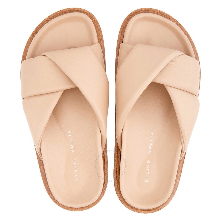 Studio Amelia Ladies Beige Crossover Strap Leather Sandals, Brand Size 35 - 3