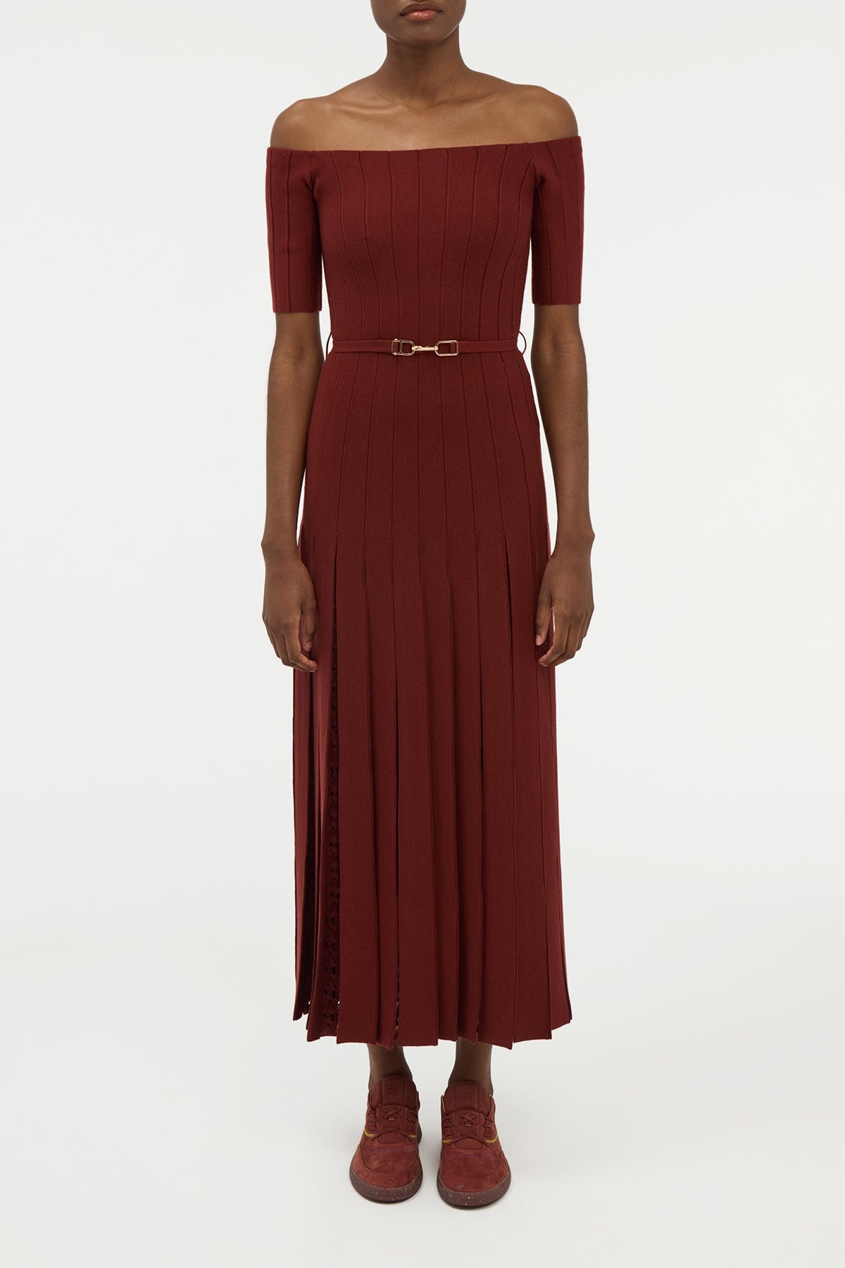 Kurt Knit Pleated Maxi Dress in Burnt Sienna Merino Wool - 2