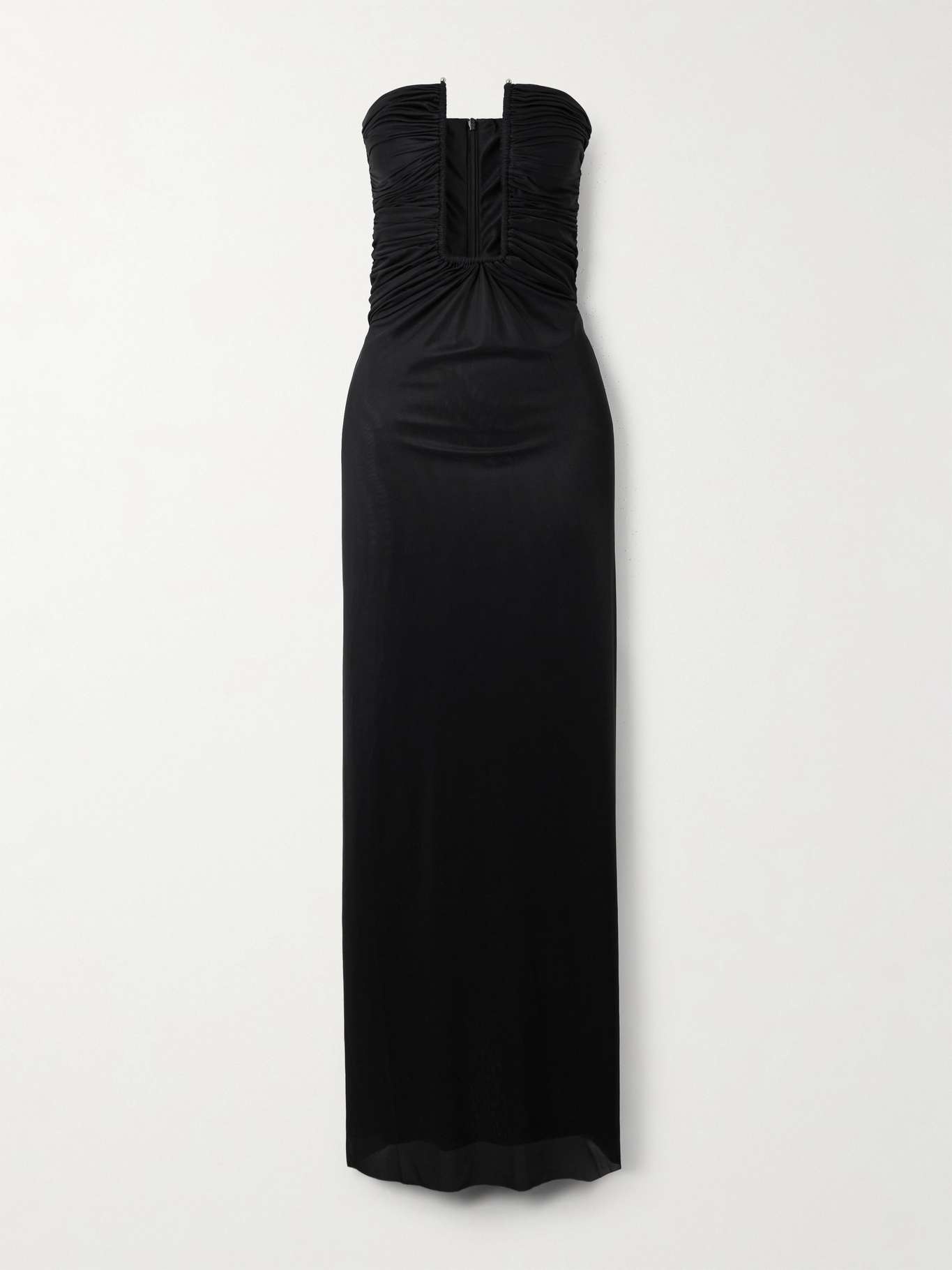 Strapless gathered satin-jersey maxi dress - 1