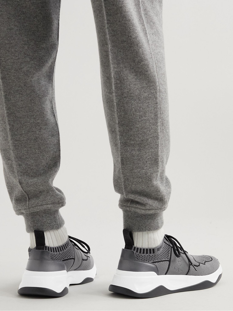 Berluti Shadow Venezia Leather-Trimmed Stretch-Knit Sneakers Gray outlook