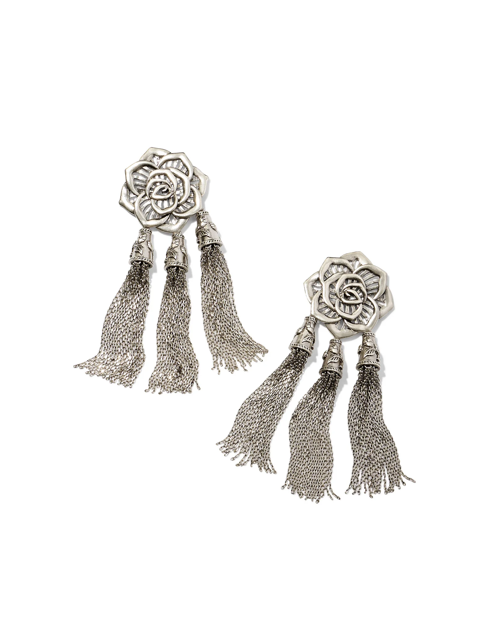 Ansel Rose Statement Earrings in Vintage Silver - 1