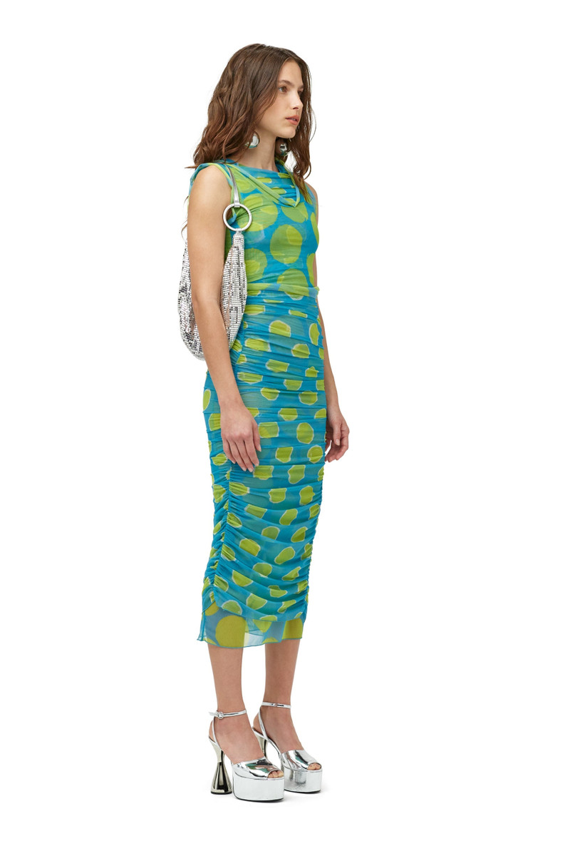 Mesh Cielo Dress In Suburban Blue Valley Green Dot Print 4