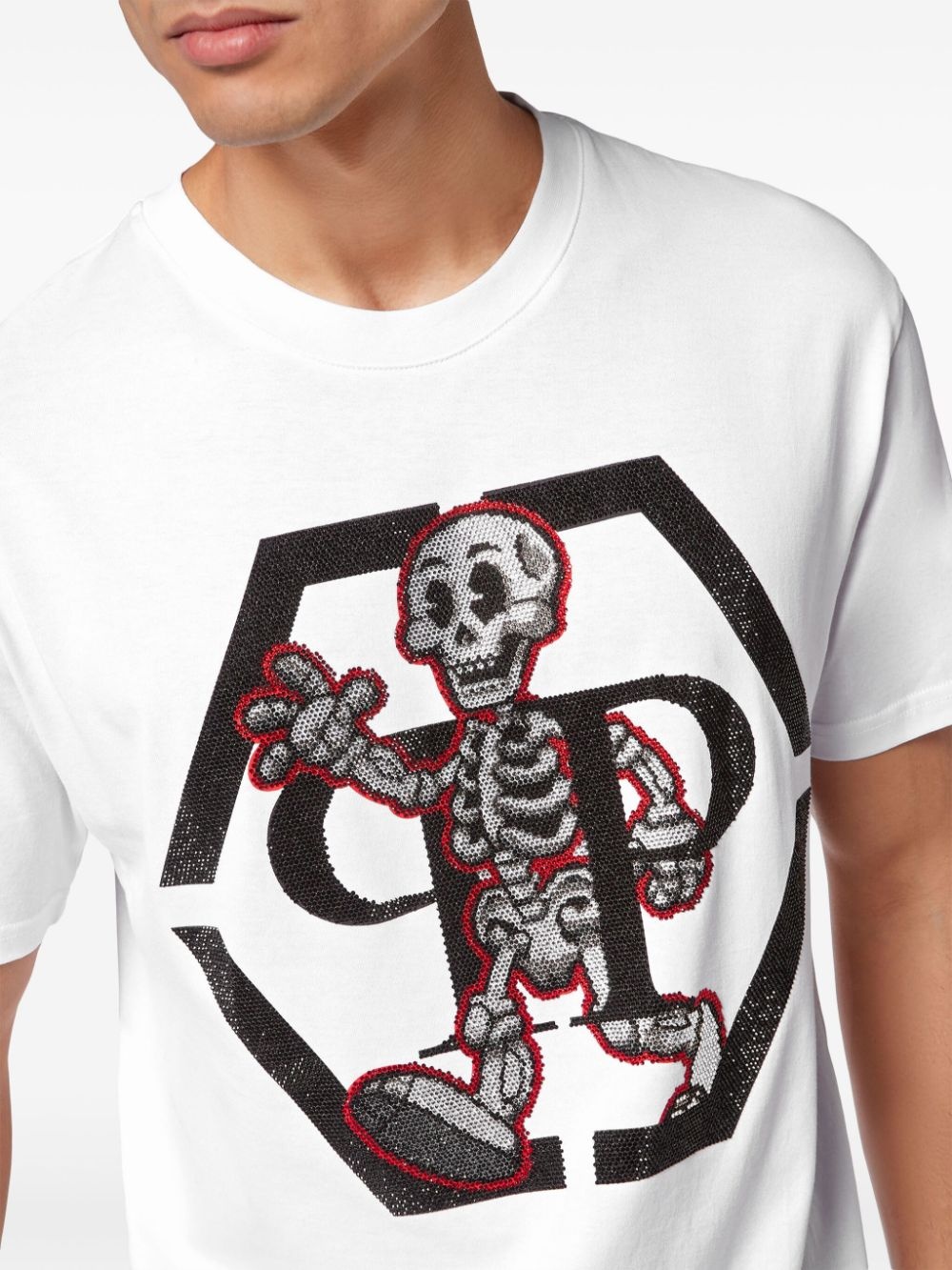 rhinestone-skeleton cotton T-shirt - 4