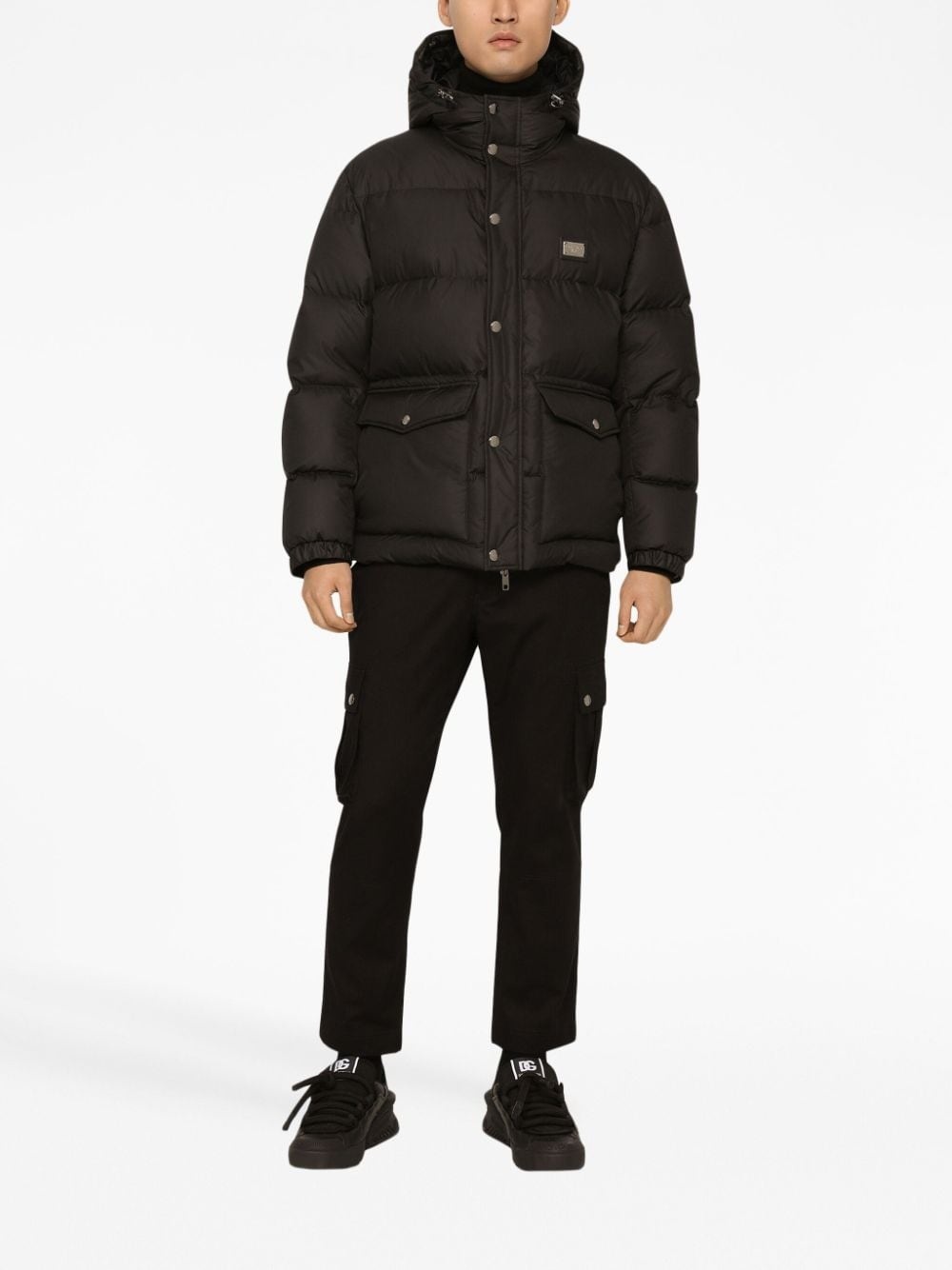 logo-plaque padded hooded jacket - 3