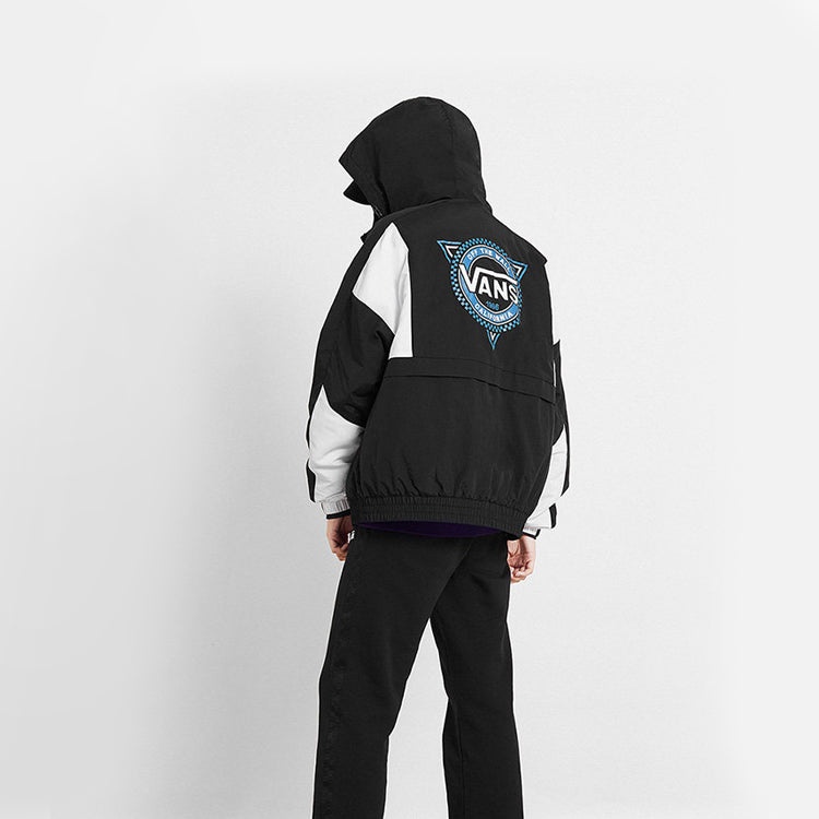 Vans Contrast Color Stitching hooded track Jacket Couple Style Black VN0A48CJBLK - 5