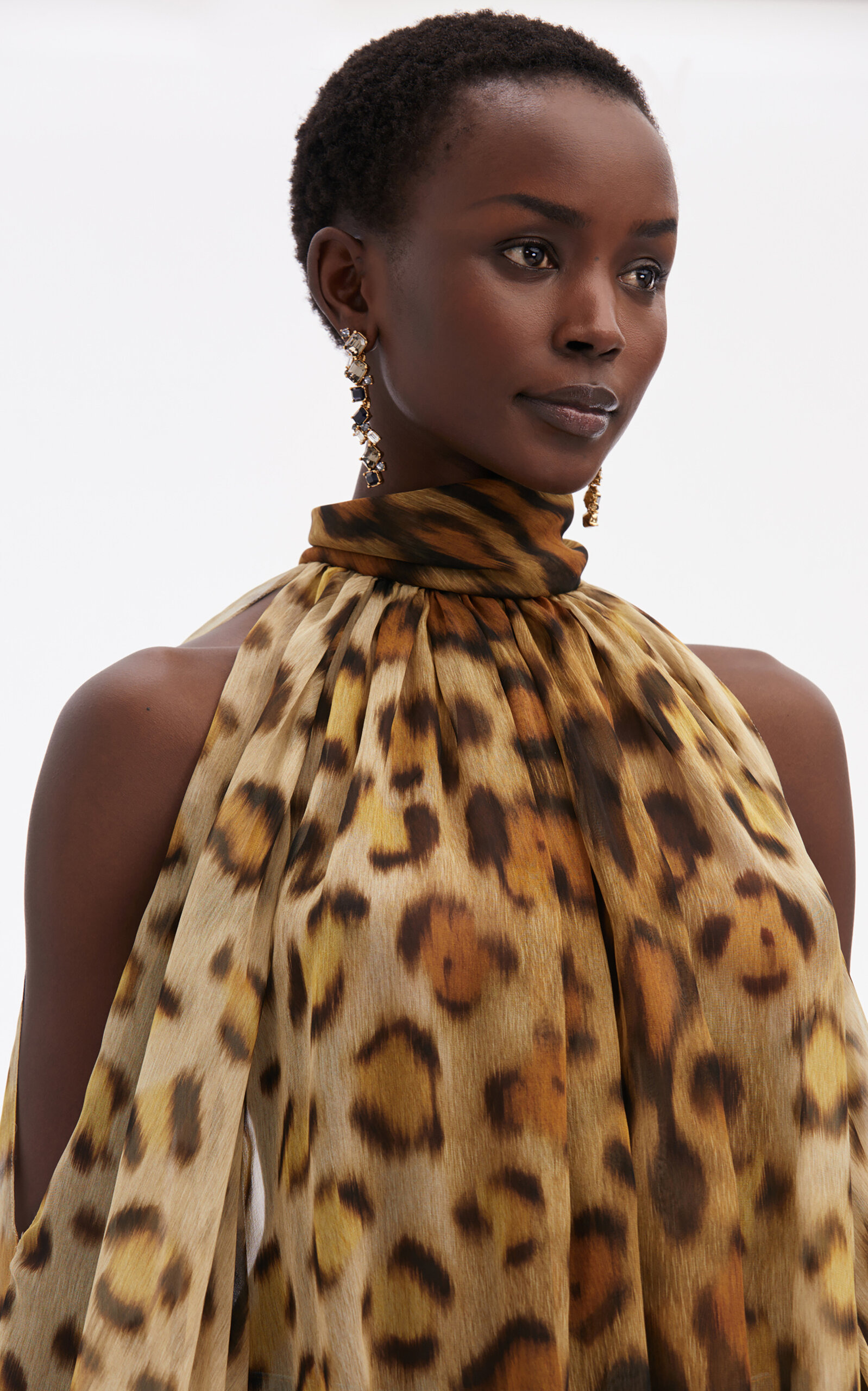 Jaguar Cold Shoulder Silk-Chiffon Blouse animal - 8