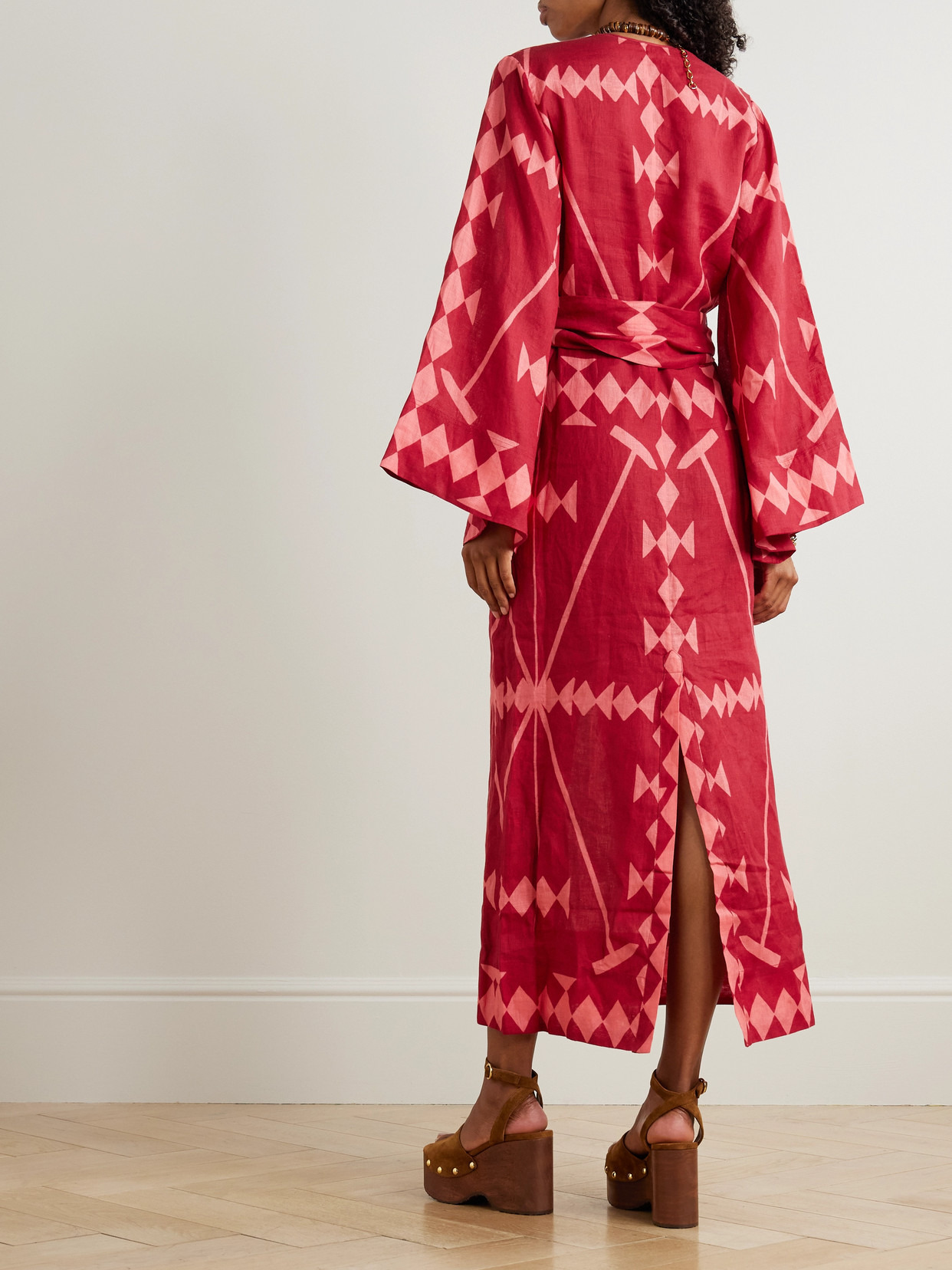 Wild Savannah Belted Tasseled Printed Linen Dress - 3