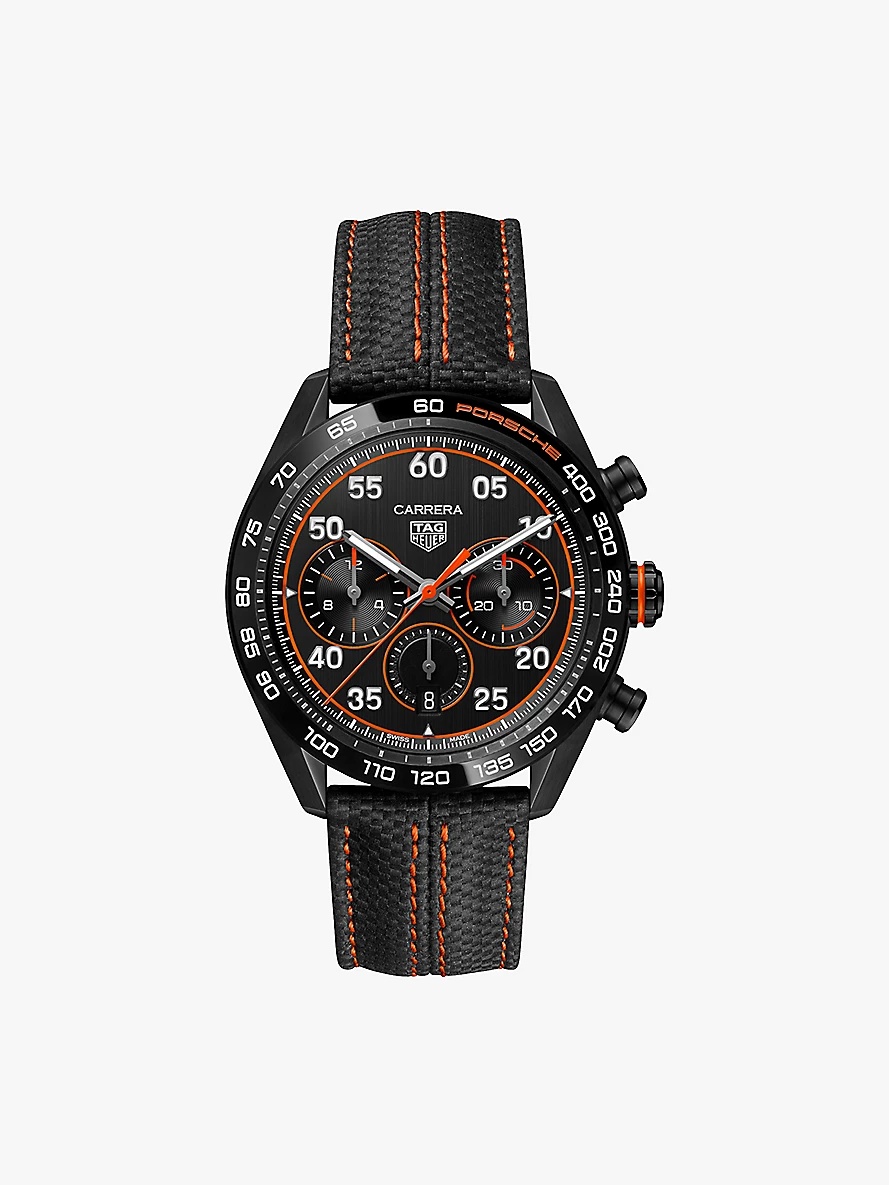 CBN2A1M.FC6526 Carrera Chronograph x Porsche Orange Racing stainless-steel and leather automatic wat - 1