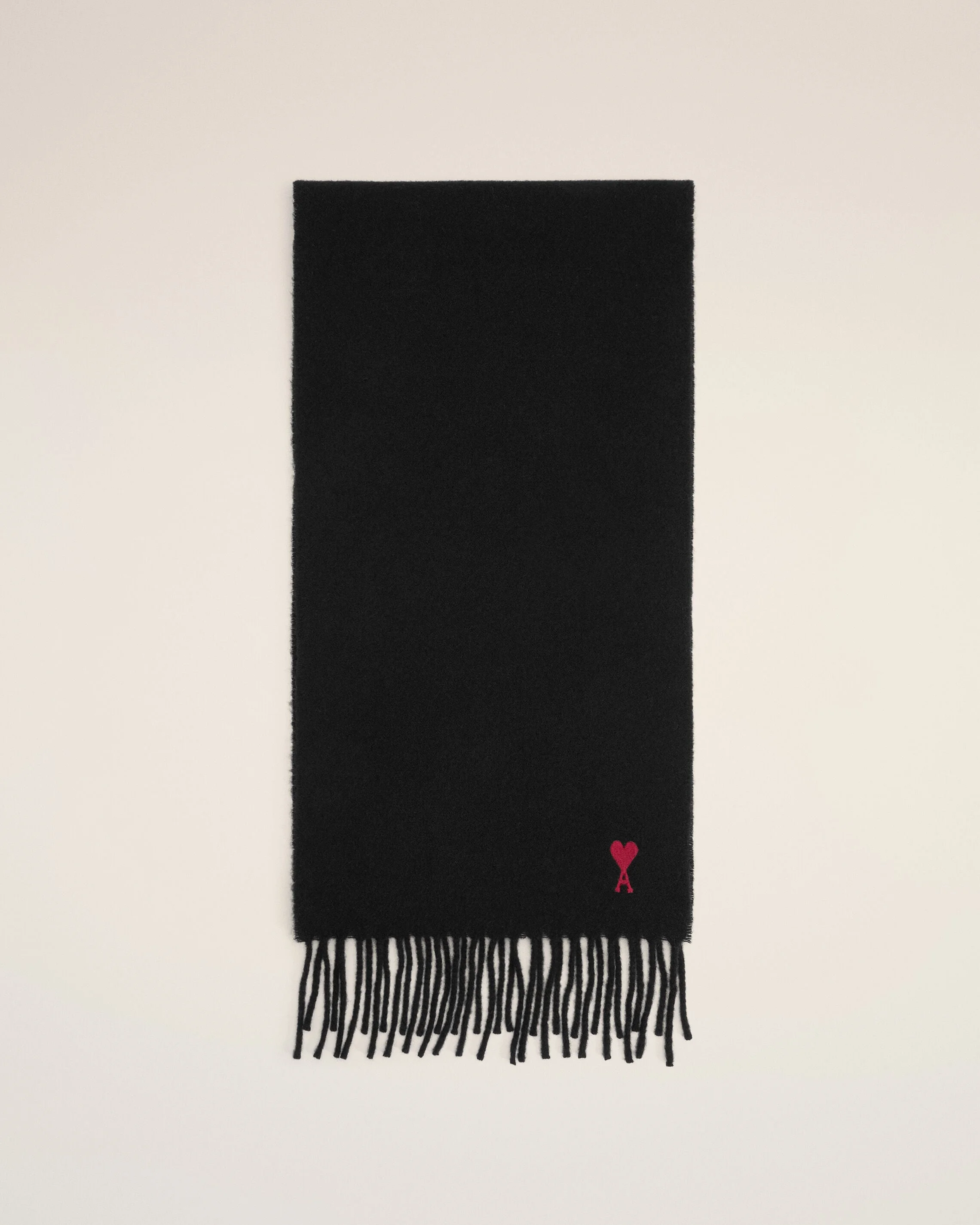 BLACK WOOL SCARF WITH AMI DE COEUR - 1