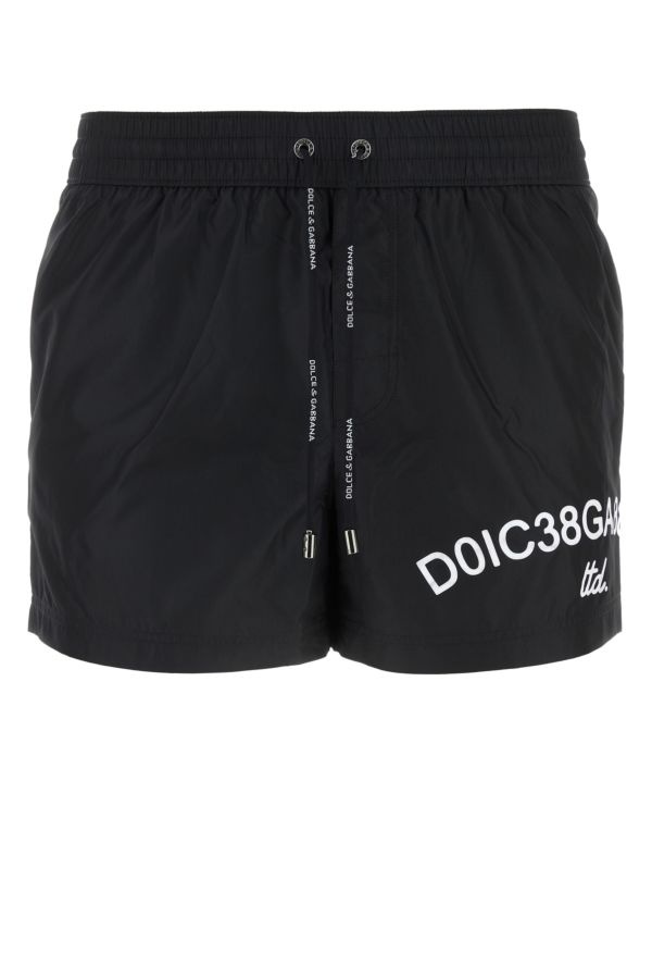 Black polyester swimming shorts - 1